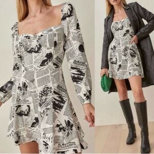 Reformation Mochi Dress in climate newsprint size 0